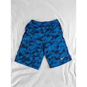 Nike Dri-Fit Youth Blue Camo Pattern Elastic Waistband Logo Shorts Medium